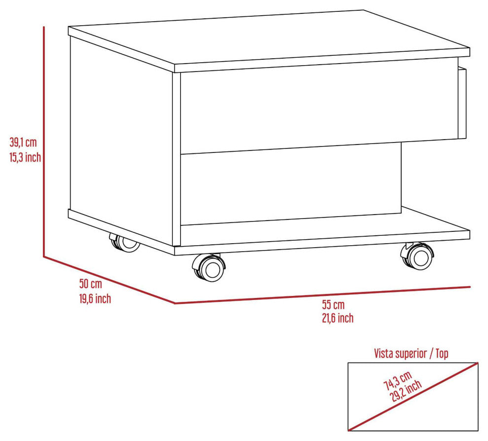 Portland Lift Top Coffee Table with Open Shelf and 4 Casters, Carbon Espresso