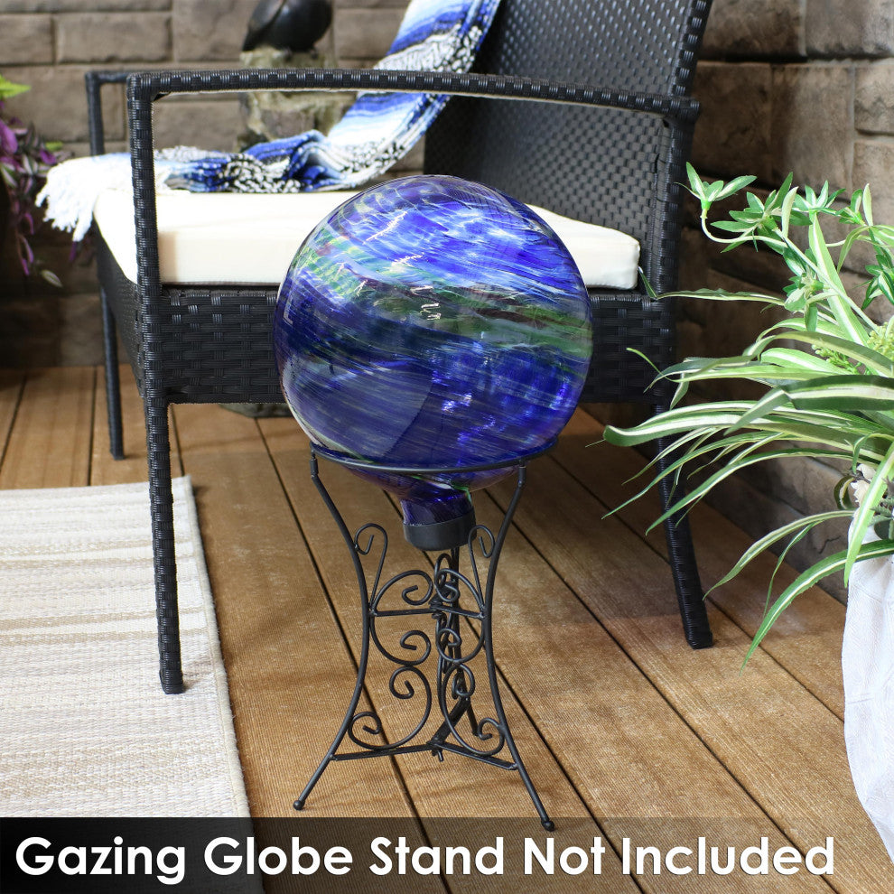 Sunnydaze Garden Gazing Globe Northern Lights Green and Blue Glass Orb, 10"