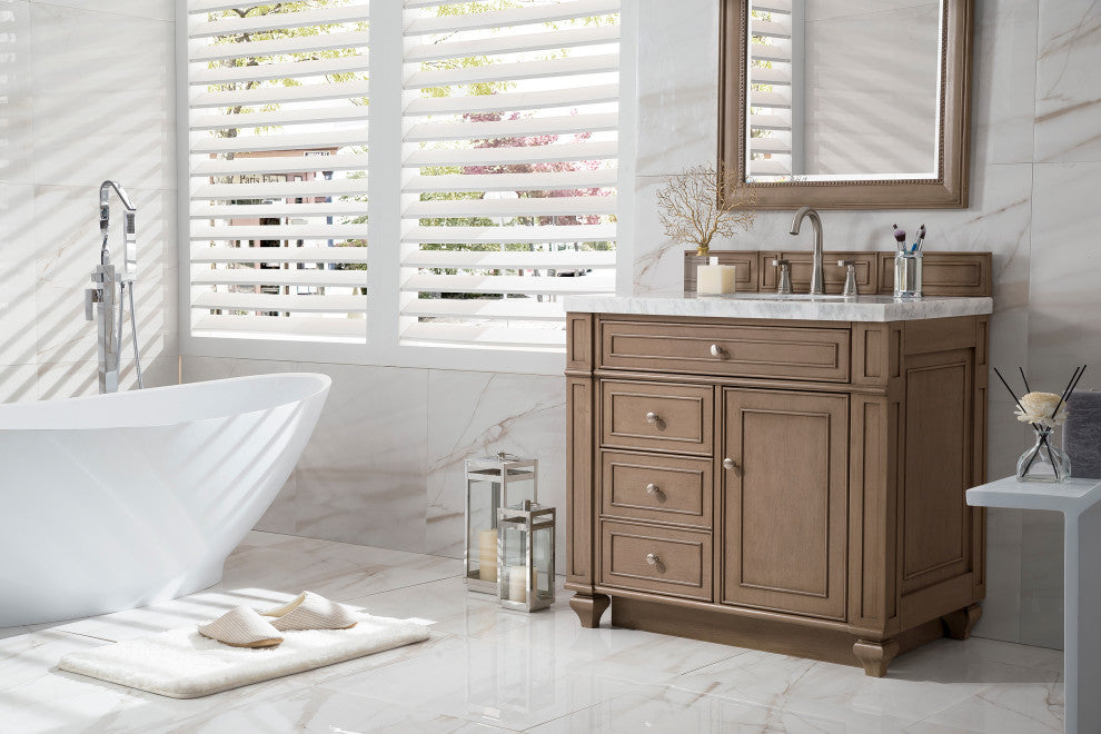 Bristol 36" Single Vanity Whitewashed Walnut, Eternal Jasmine Pearl Quartz
