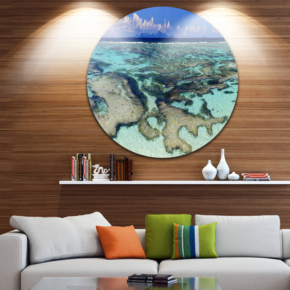 Turquoise Tropical Ocean Waters, Modern Seascape Round Wall Art, 36"