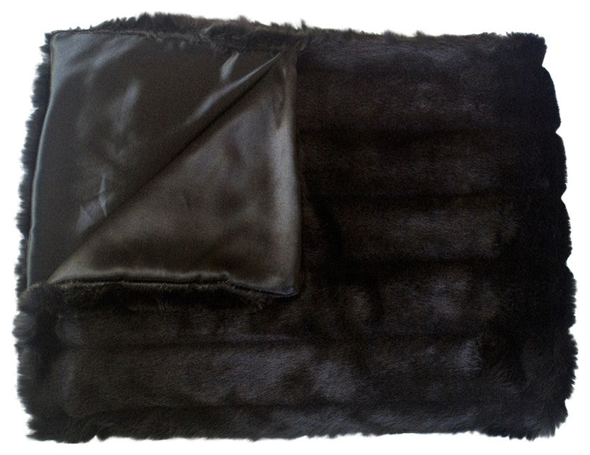 Mink Faux Fur Animal Skin Throw Blanket, Black , 5"x6"