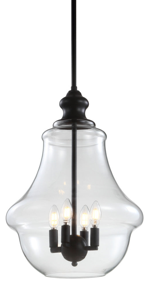 Adam Adjustable Metal and Glass Led Pendant, Oil Rubbed Bronze, 16" Width