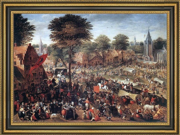 Hans Bol Village Feast (Annual Fair) Framed Premium Canvas Print, 16"x24"