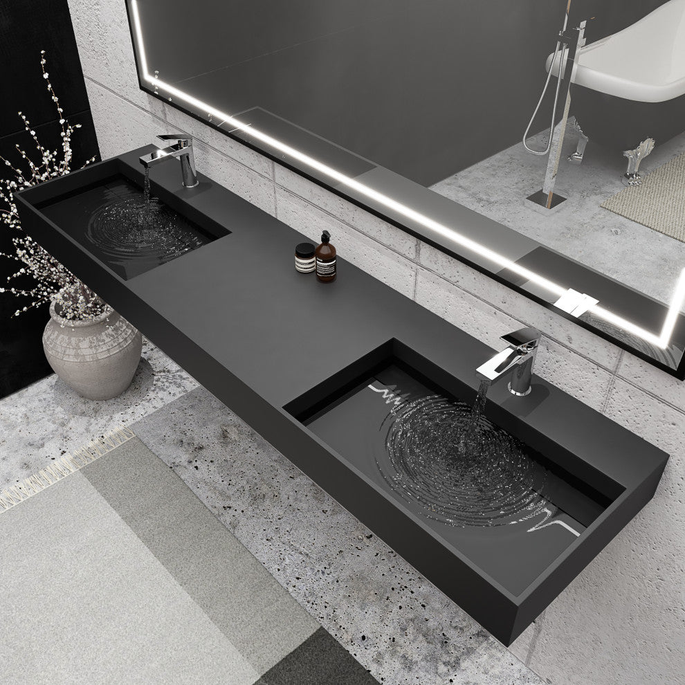 CastelloUSA Juniper Bathroom Vanity Top, Black, 72", Double Basin, Standard