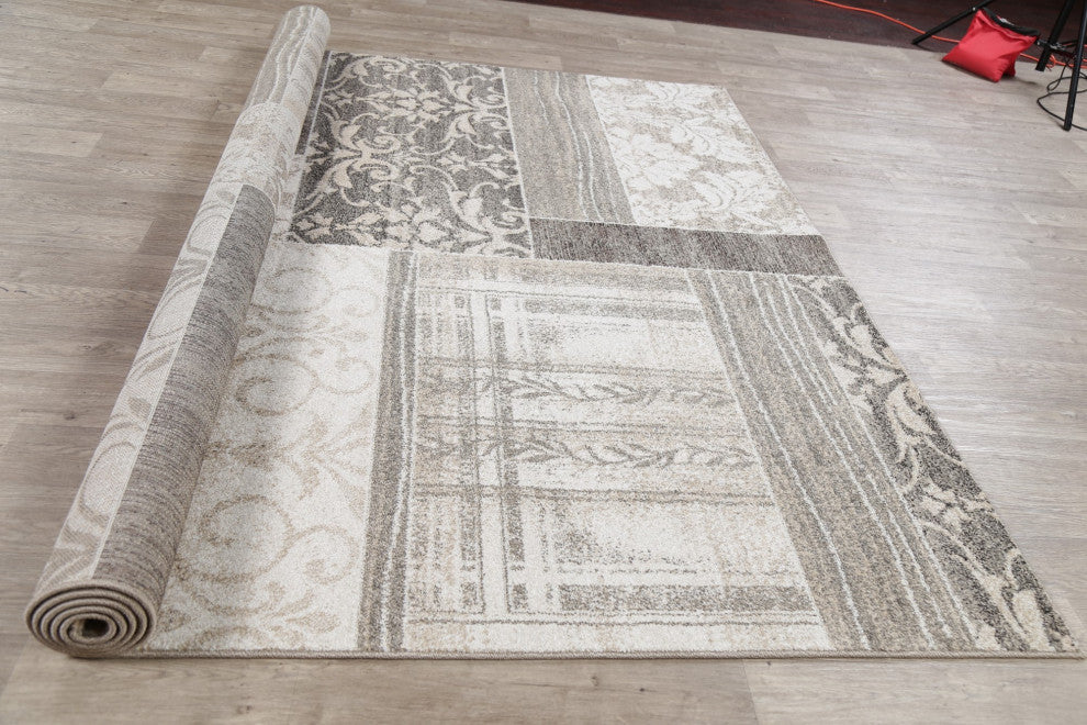 Symphony Design Patchwork Turkish Oriental Transitional Area Rug, Beige, 8 X 10