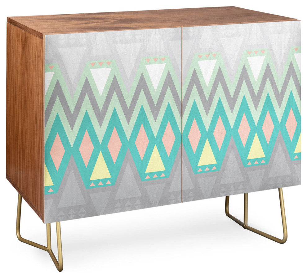 Deny Designs All Things New Credenza, Walnut, Gold Steel Legs