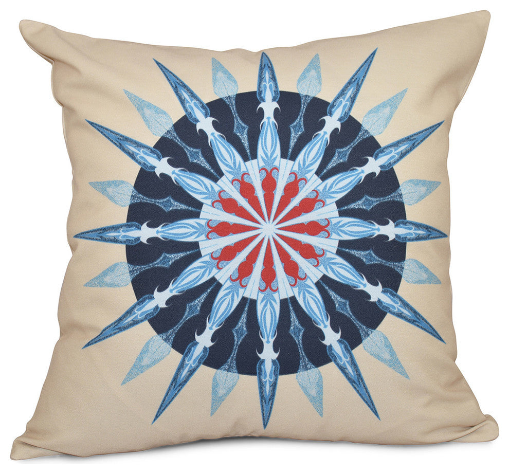 Sea Wheel, Geometric Print Pillow, Taupe And Beige, 16"x16"