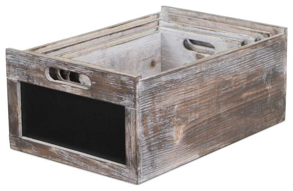 Set of 4 wood crates with front chalkboards