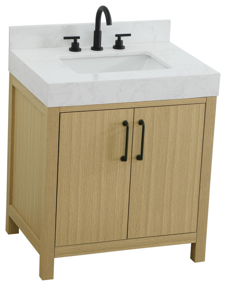 Home Living 30" Single Bathroom Vanity, Honey Brown With Backsplash
