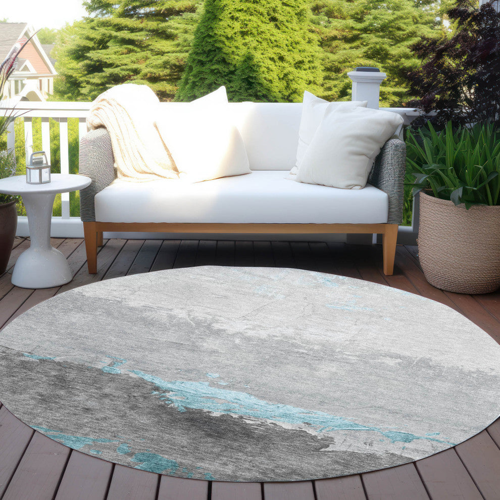 Machine Washable Indoor/Outdoor Chantille ACN1885 Teal 8' x 8' Round Rug
