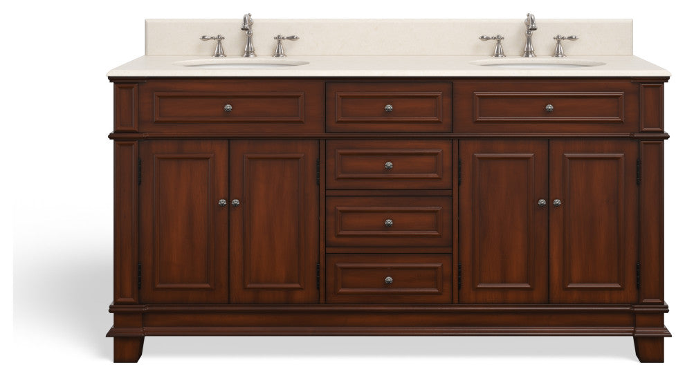 The Bergen Bathroom Vanity, Brown, 70", Double Sink, Freestanding