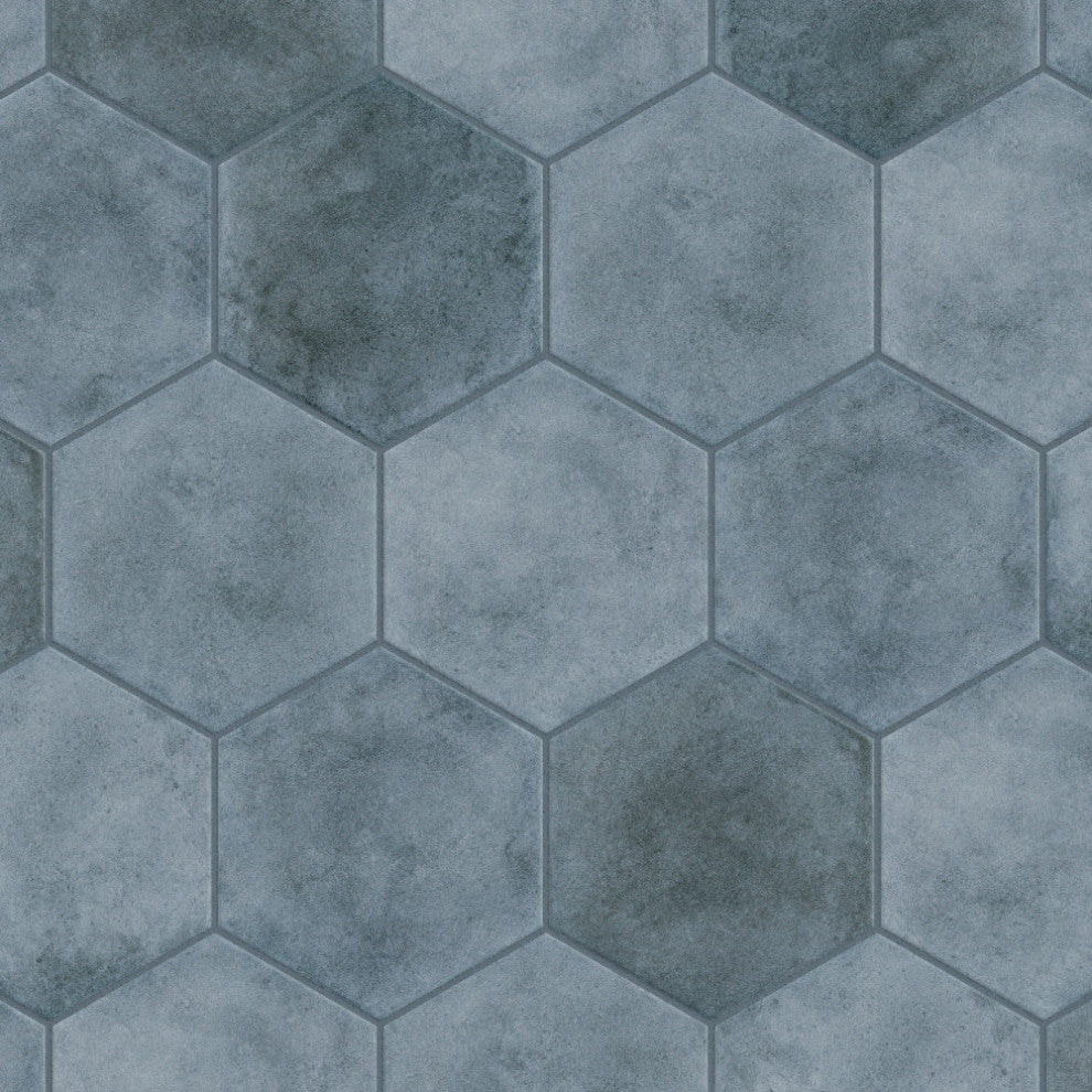 Matter Hex Blue Porcelain Floor and Wall Tile