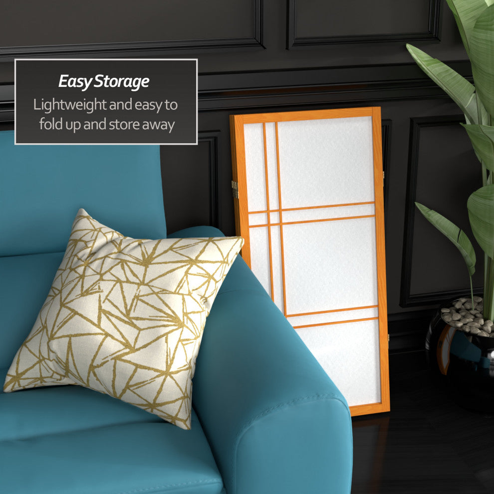 3' Tall Double Cross Shoji Screen, Honey, 3 Panels