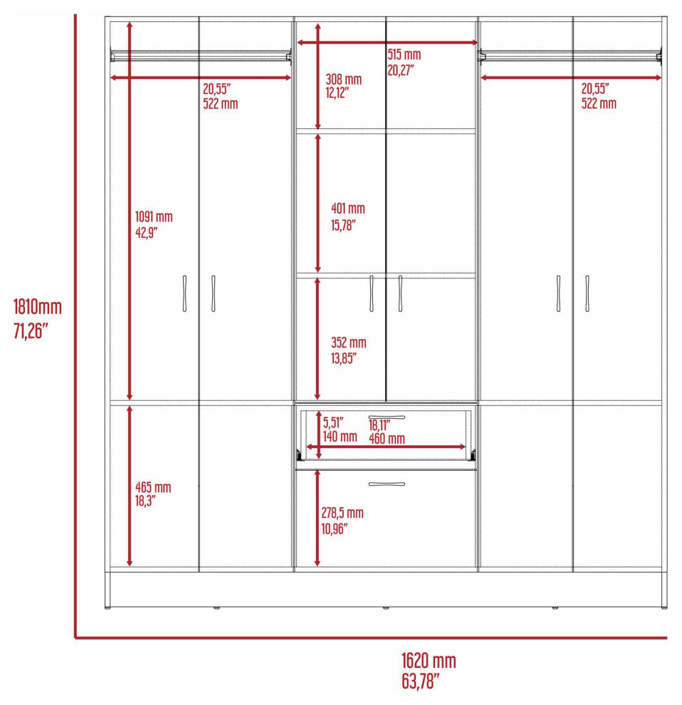 FM FURNITURE Guajira 6-Door Wall Armoire - Black