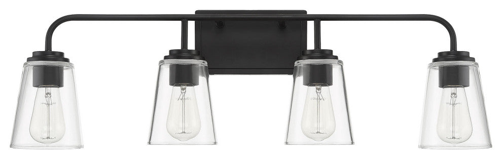 4-Light Bathroom Vanity Light, Matte Black
