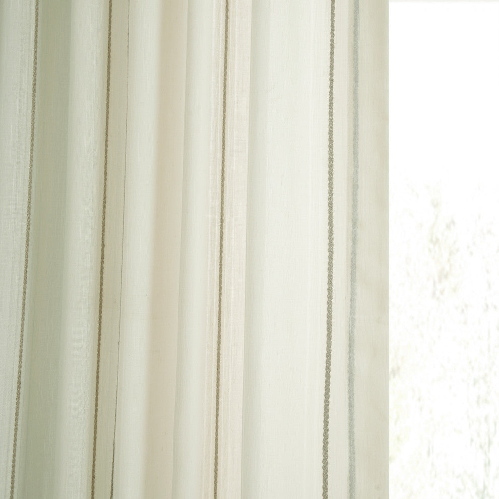 Aruba Gold Striped Linen Sheer Curtain Single Panel, 50"x108"