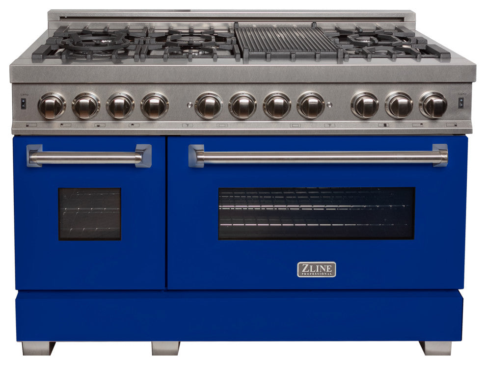 ZLINE 48" Dual Fuel Range, DuraSnow With Blue Matte Door RAS-BM-48