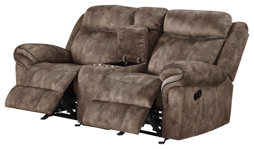 ACME Zubaida Loveseat with USB Dock and Console, 2-Tone Chocolate Velvet