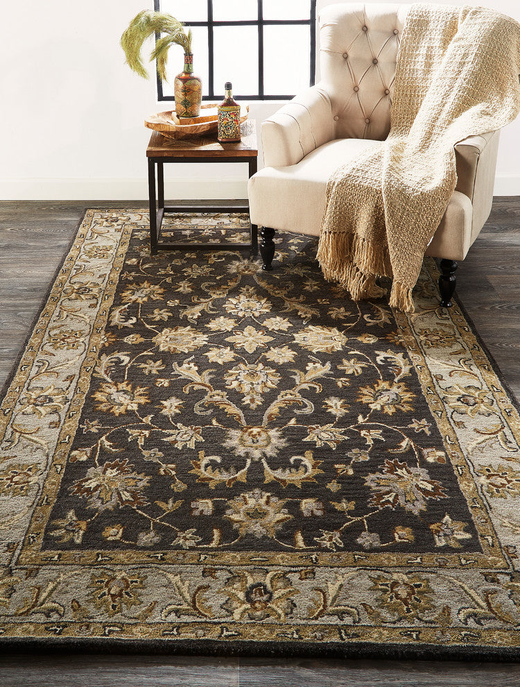 Weave & Wander Botticino Traditional Persian Wool Rug, Charcoal, 10' Round