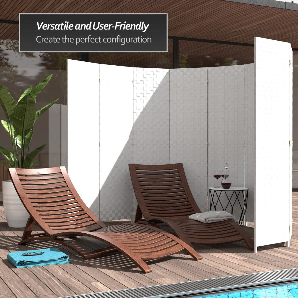 6 ft. Tall Woven Fiber Outdoor All Weather Room Divider 6 Panel White