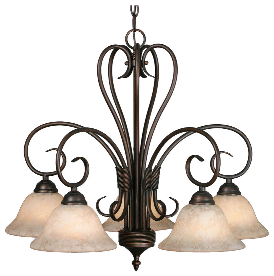 Homestead 5-Light Nook Chandelier, Rubbed Bronze With Tea Stone Glass