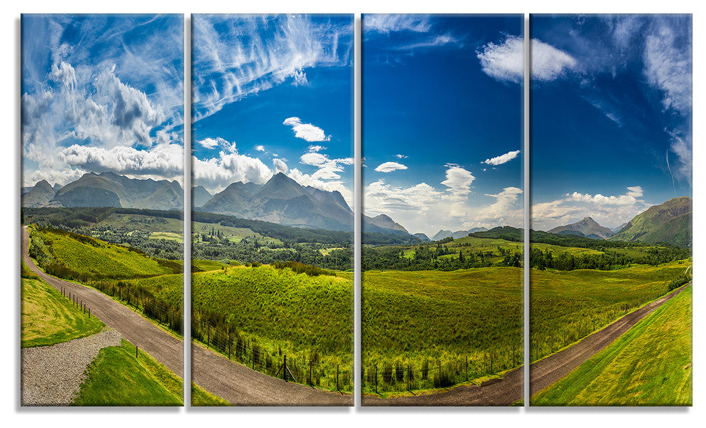 "Scottish Highlands" Panoramic View Landscape Wall Art, 48"x28", 4-Panels