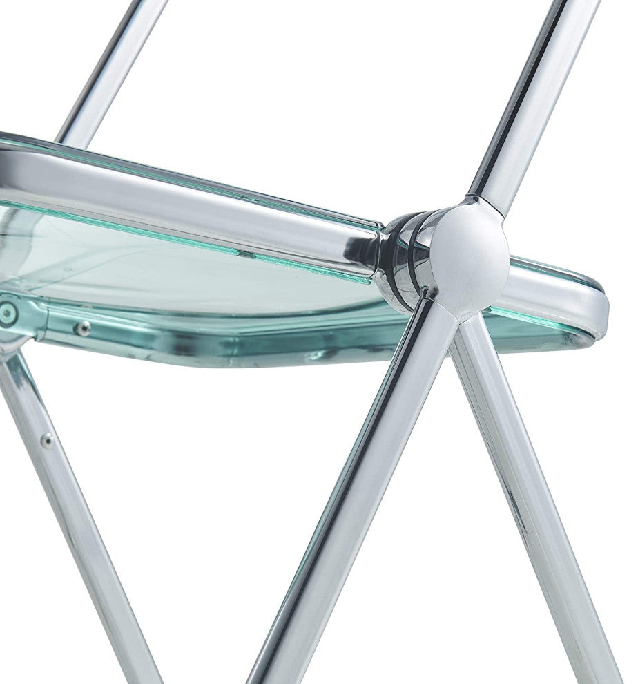 LeisureMod Lawrence Acrylic Folding Chair With Metal Frame Jade Green