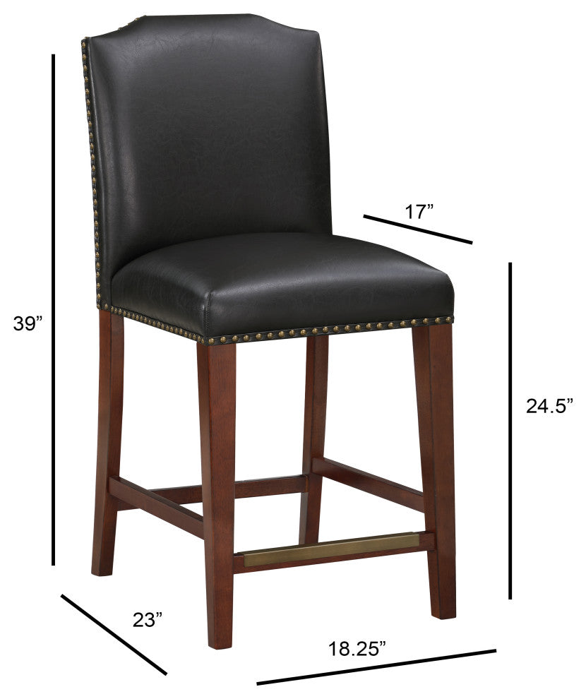 Bristol Stationary Brown Faux Leather Counter Stool with Nail Heads