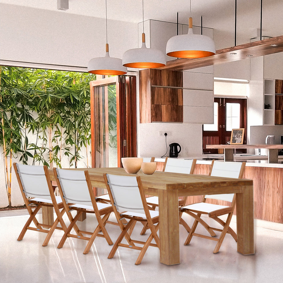 Teak Wood Miami Folding Arm Chair with Batyline Sling, Set of 2