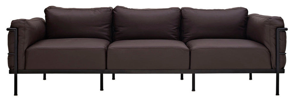 Modern Contemporary Living Room Leather Sofa Dark Brown
