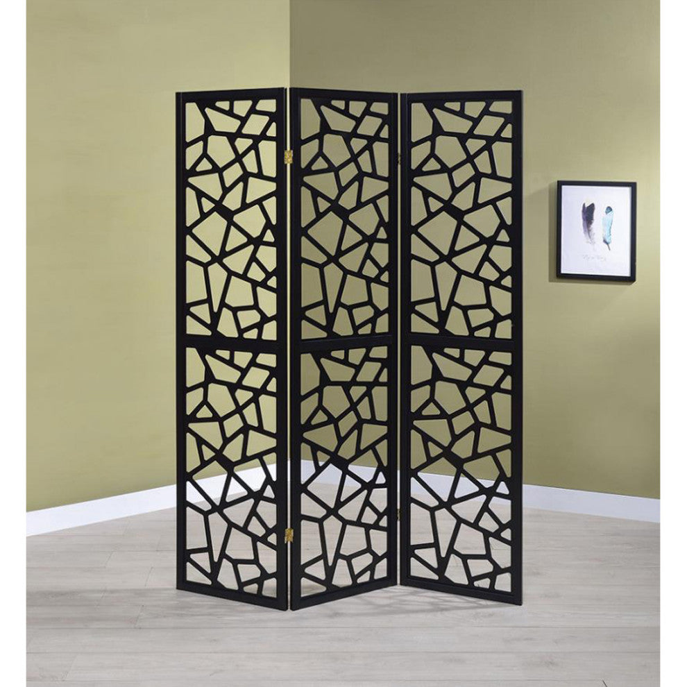 3 Panel Intricate Mosaic Screen, Black