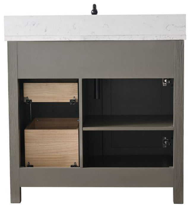 Jasper 36" Bathroom Vanity, Textured Gray, Ariston White Engineered Stone Top