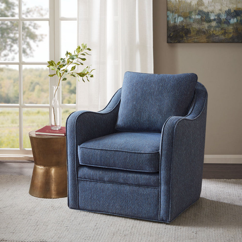 Madison Park Brianne Wide Seat Lounge Swivel Arm Chair, Navy Blue