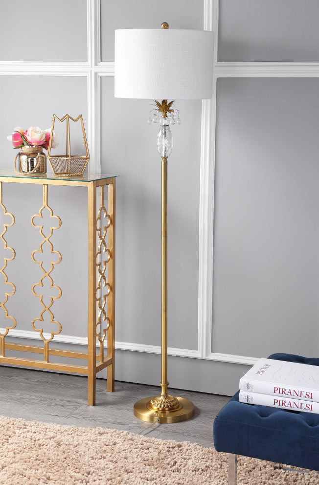Adalyn 61" Crystal and Metal Floor Lamp, Clear and Brass Gold