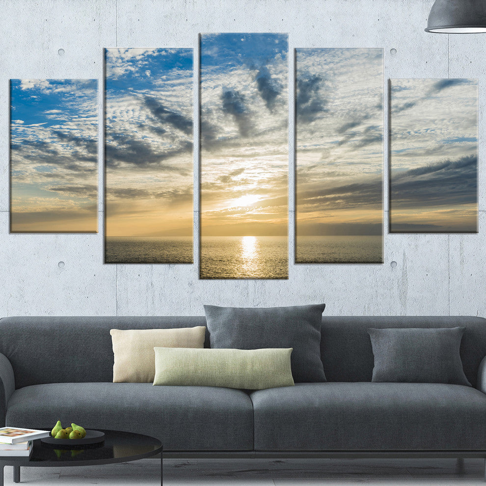 "Sunset Sky Above Atlantic" Oversized Beach Canvas Artwork, 5 Panels, 60"x32"