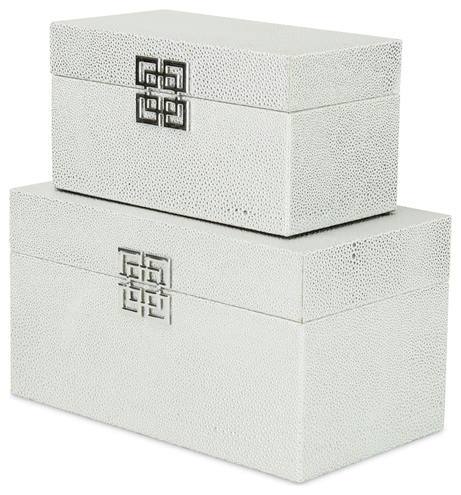Galena "Double Happiness" Faux Shagreen Box Set, White Silver