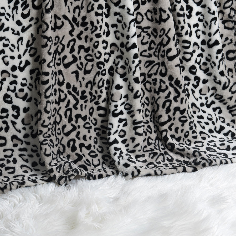 Black White Leopard Safari Flannel Fleece Blanket, Twin