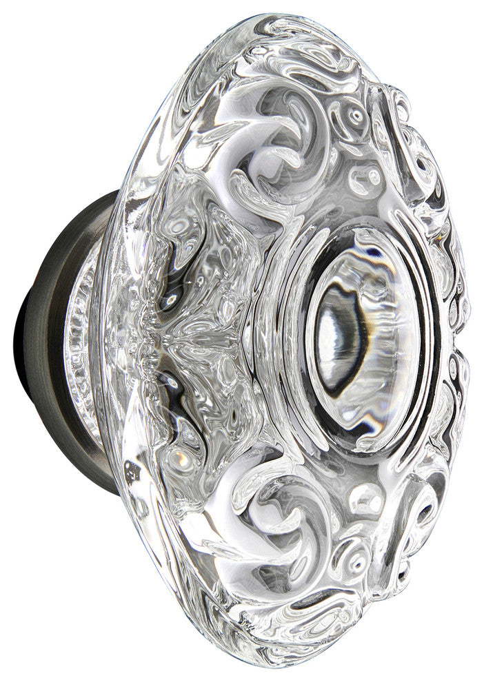 Meadows Plate Single Dummy, Keyhole Crystal Victorian Knob, Antique Pewter