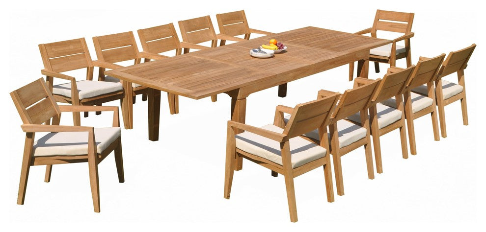 13-Piece Outdoor Teak Dining Set: 122" Rectangle Table 12 Celo Stacking Chairs