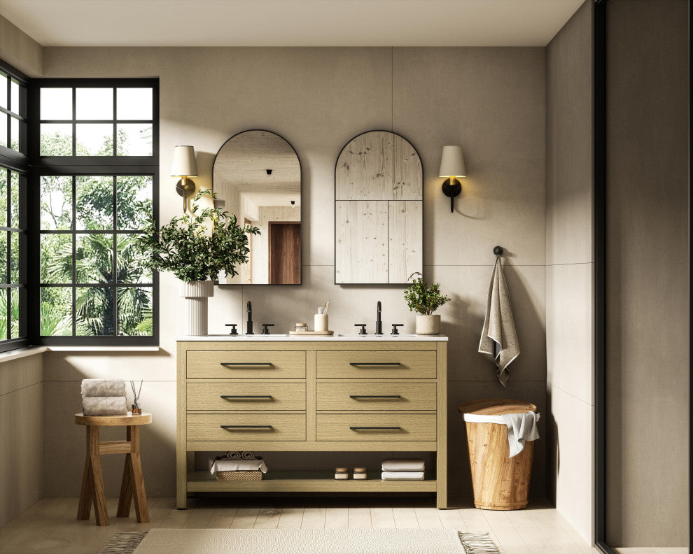 Home Living 54" Double Bathroom Vanity, Honey Brown