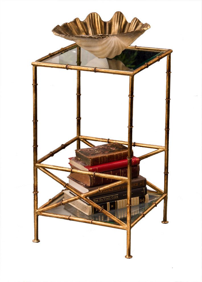 Bamboo 2 Tier Table, Antique Gold