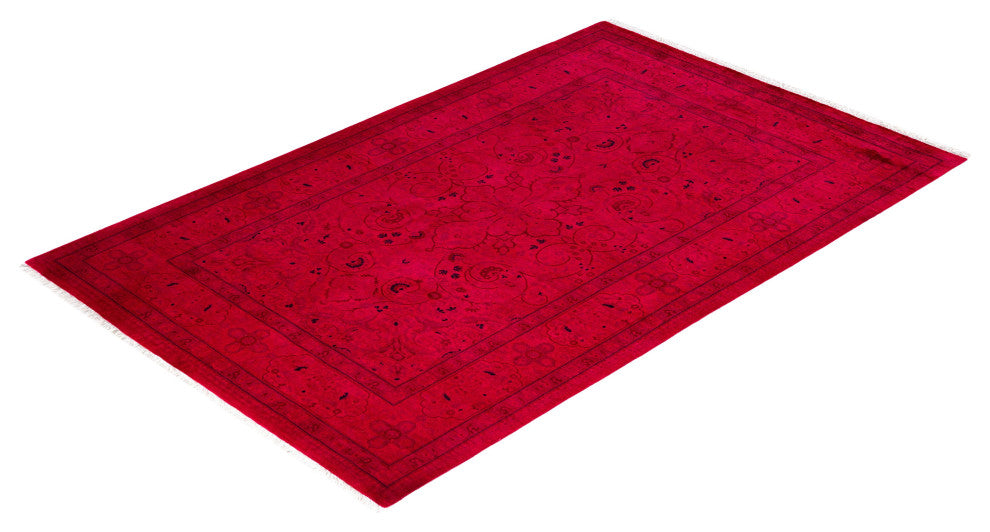 Overdyed One-of-a-Kind Hand-Knotted Area Rug Purple, 4' 8" x 7' 4"