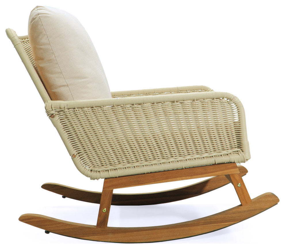 CKH Outdoor 3-Piece Rocking Chair Set with Cushions & Table, Ivory/Natural