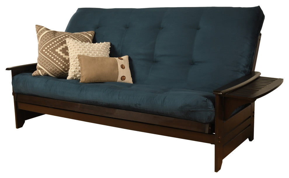 Mesa Frame Queen Futon With Espresso Finish, Espresso, Suede Blue