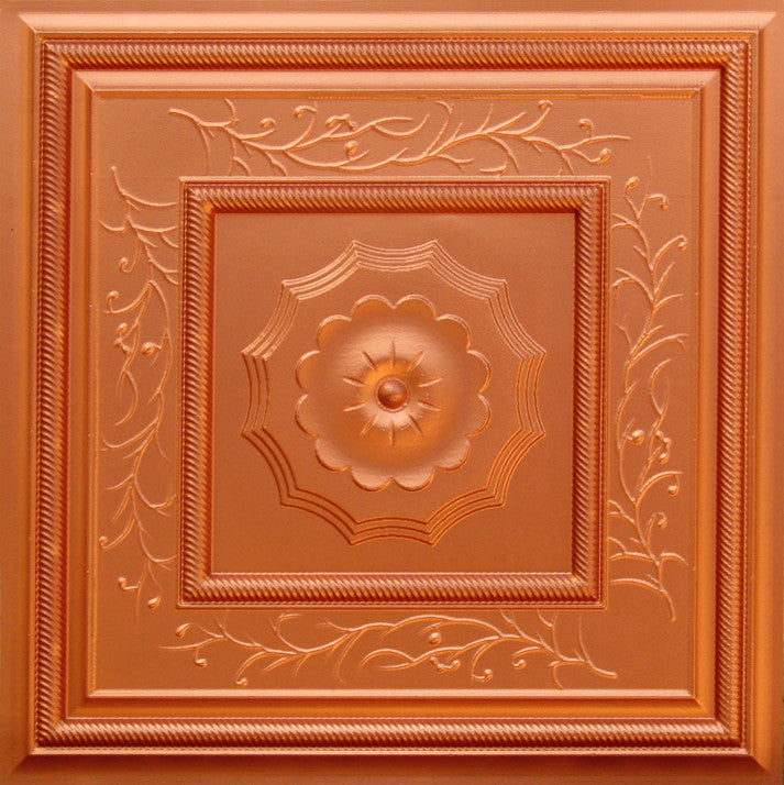 24"x24" Faux Tin Ceiling Tiles, Glue-up or Drop-in, Set of 6, Antique Copper