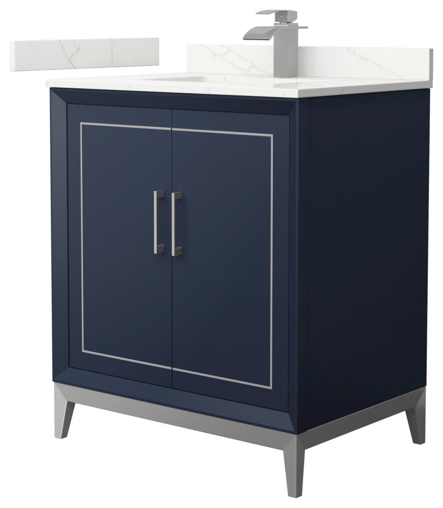 Marlena 30" Dark Blue Single Vanity, Quartz Top, 1-Hole, Nickel Trim