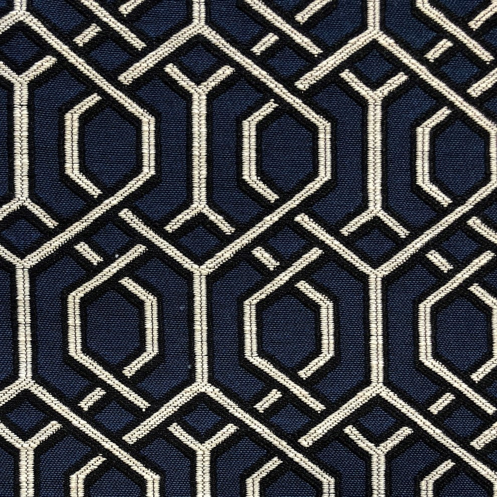 Midnight Padlock Blue, Black and Beige Luxury Throw Pillow, 12"x20"