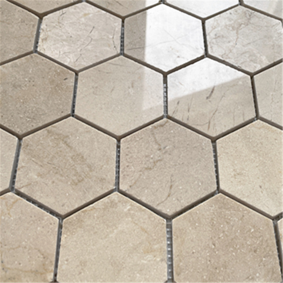Crema Marfil Marble 3 inch Hexagon Mosaic Tile Polished, 1 sheet