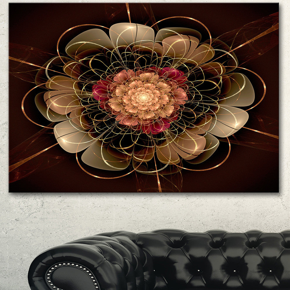 Dark Gold Red Fractal Flower Pattern, Extra Large Floral Wall Art, 40"x30"