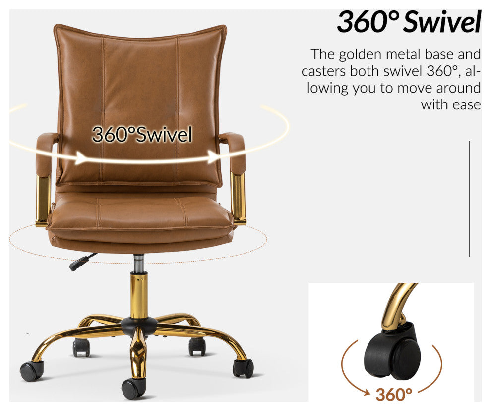 Modern Task Chair Office Swivel Chair with Tufed Back, Camel